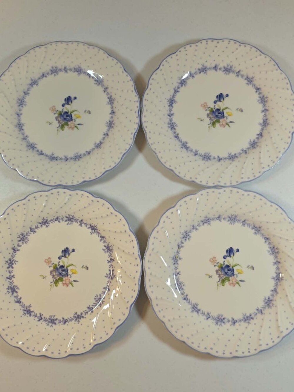 NIKKO BLUE PEONY BLOSSOMTIME (4) 8" SALAD PLATES PORCELAIN FLORAL JAPAN
